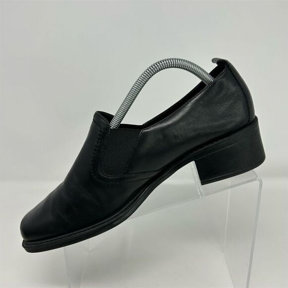 Aerosoles Women's Classic Black Leather Slip-On Heeled Loafers Size 10 Wide - Picture 3 of 14